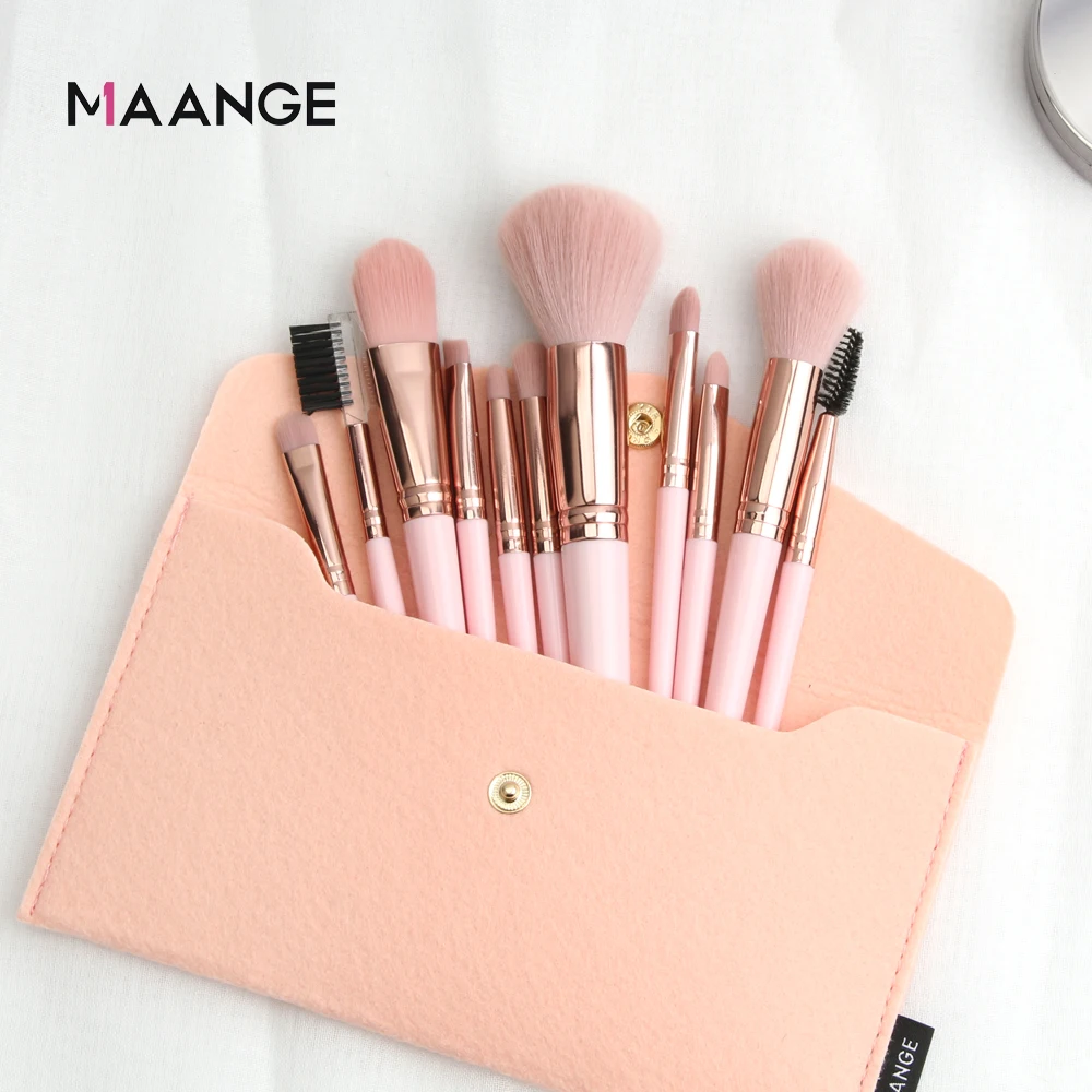 

MAANGE 5/7/11/14 Pcs Pink Makeup Brushes Set with Bag Cosmetic Powder Eye Shadow Blending Eyeliner Eyebrow Brush For Makeup New
