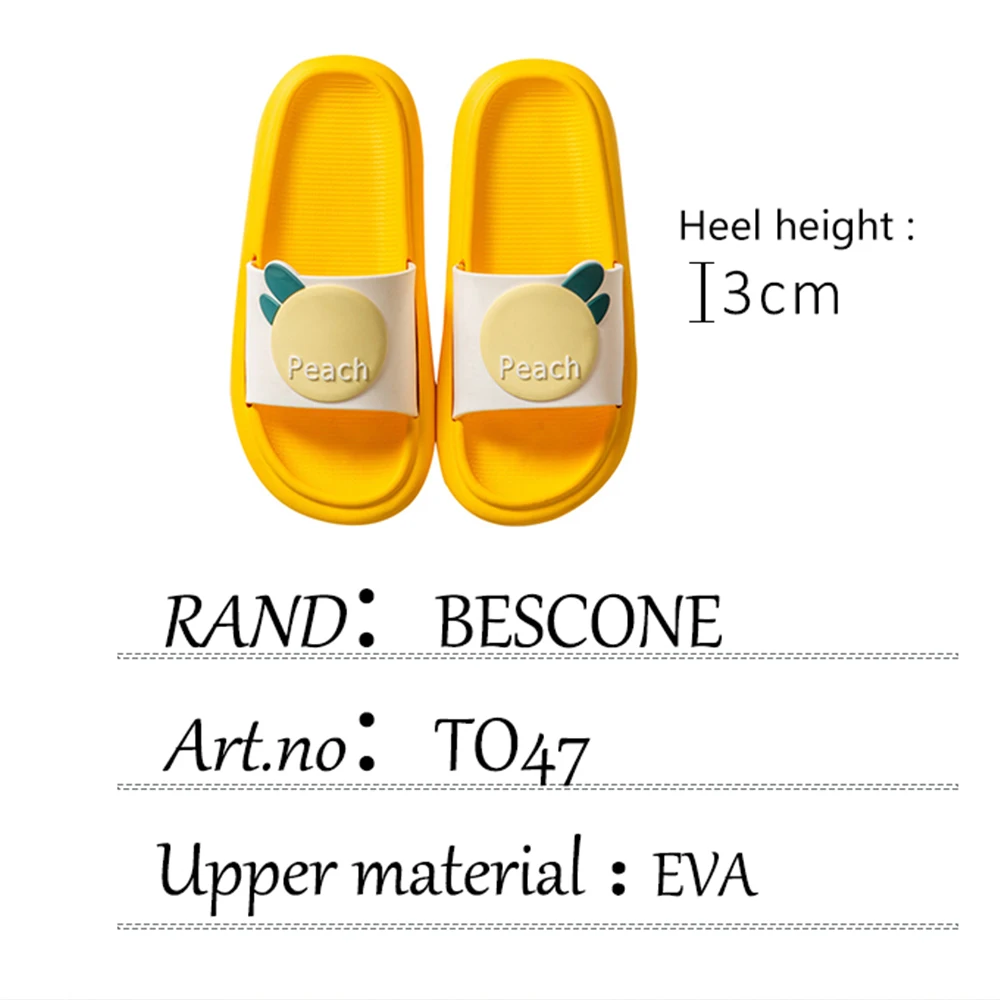 

BESCONE New Women's Slippers Thick-soled Soft Cartoon Cute Peach EVA Non-slip Bathroom Deodorant Daily Wear Female Slippers TO47