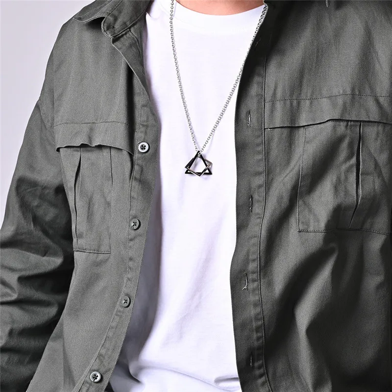 

Creative Interlocking Square Triangle Pendant Necklace For Men Women Unisex Hip Hop Trendy Necklace For Couples Jewelry Gift