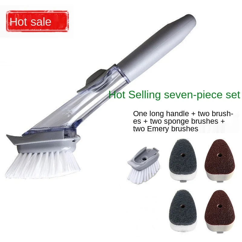 

6-Piece Long Handle Automatic Liquid Filling Cleaning Brush Sponge Brush for Kitchen Bathroom Brush Cleaner Brush Dishes