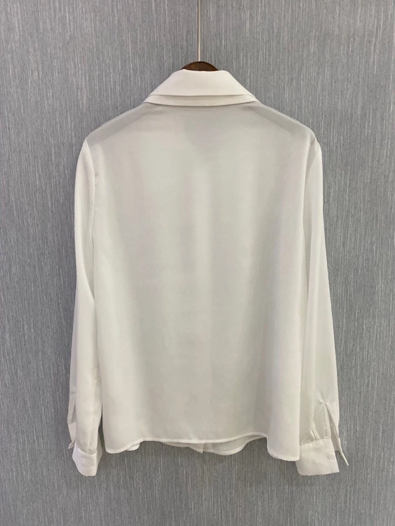 

2020 autumn and winter new fashion women's double-layer lapel beaded long-sleeved solid color wild shirt 1123