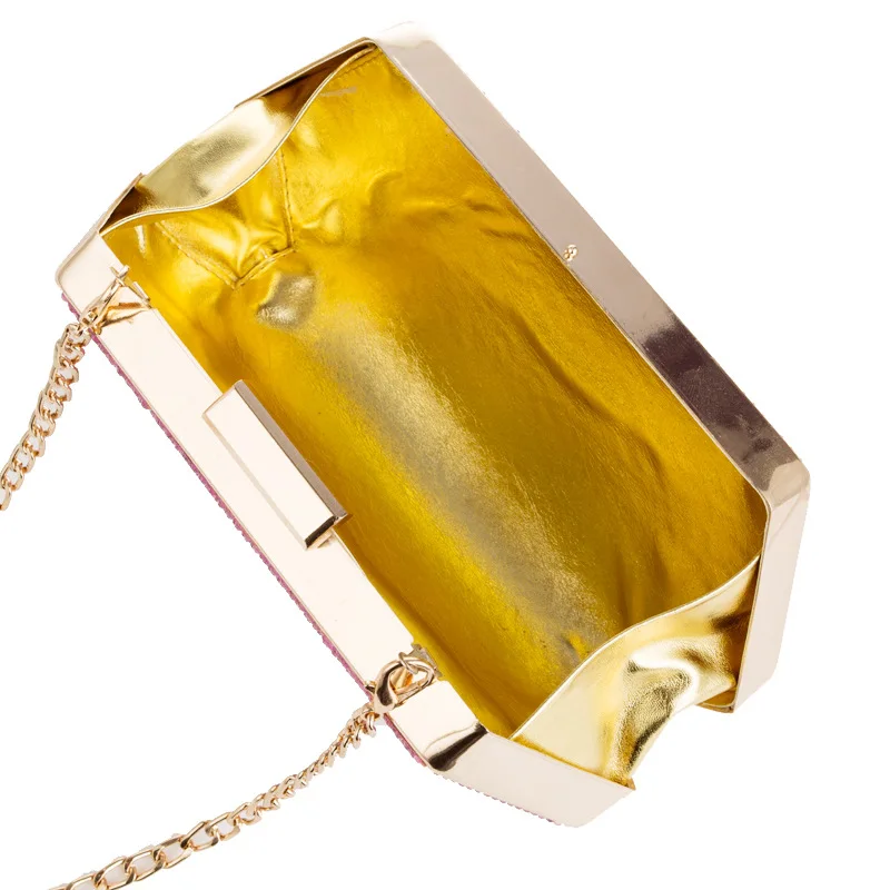 

Lady Party Wedding Bridal Clutches Pu Purses Luxury Crystal Evening Bag Handmade Style Rhinestones Women Evening Bags Gold Hand