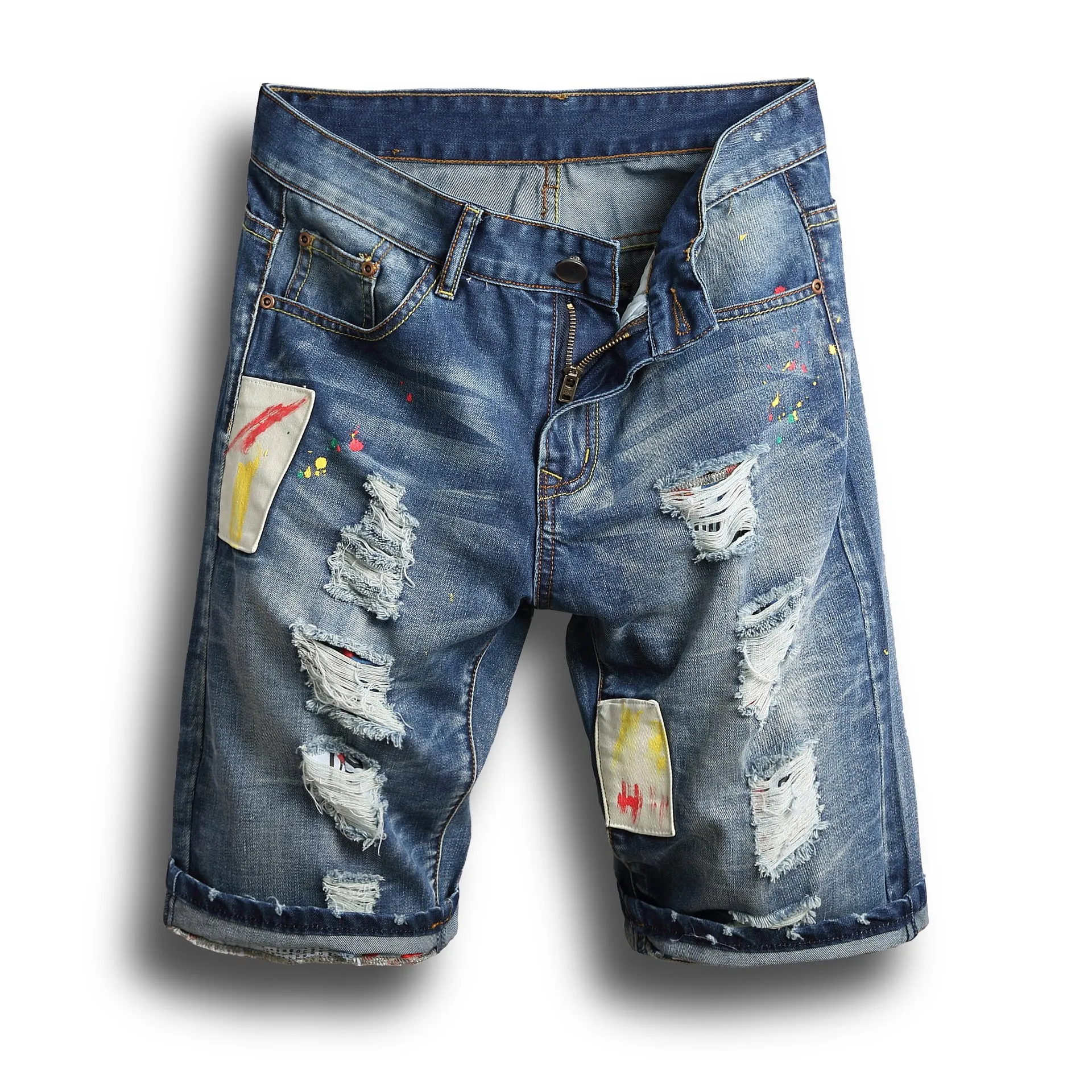 Summer Men's Jeans Cotton Shorts with Holes Casual Pants Jeans Slim Straight Short Tide Mens Trousers