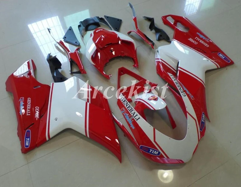 

New ABS Whole Fairings kit Fit for Ducati 848 evo 1098 1198 2007 2008 2009 2010 2011 07 08 09 10 11 Bodywork set red white IT