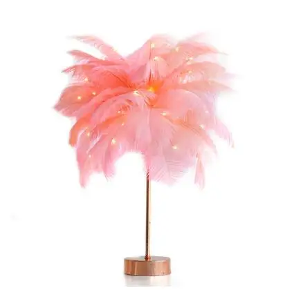 Pink warm light Для девочек, спальни, прикроватная лампа, теплая, маленькая, нордическая, романтическая, креативная, перьевая настольная лампа, свадебная комната - Цвет абажура: Pink warm light