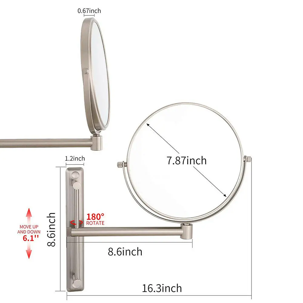 GURUN 8'' Nickel Finished 3/5/7/10X Magnification Wall Mounted Double Sided Vanity Shaving Cosmetic Bathroom Hotel Makeup Mirror |