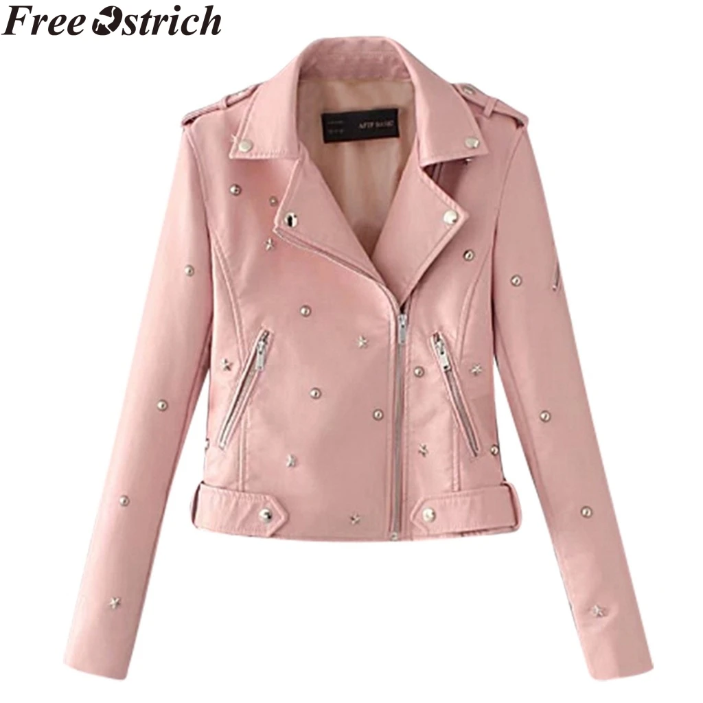 Женская кожаная мотоциклетная куртка с заклепками повседневная однотонная на