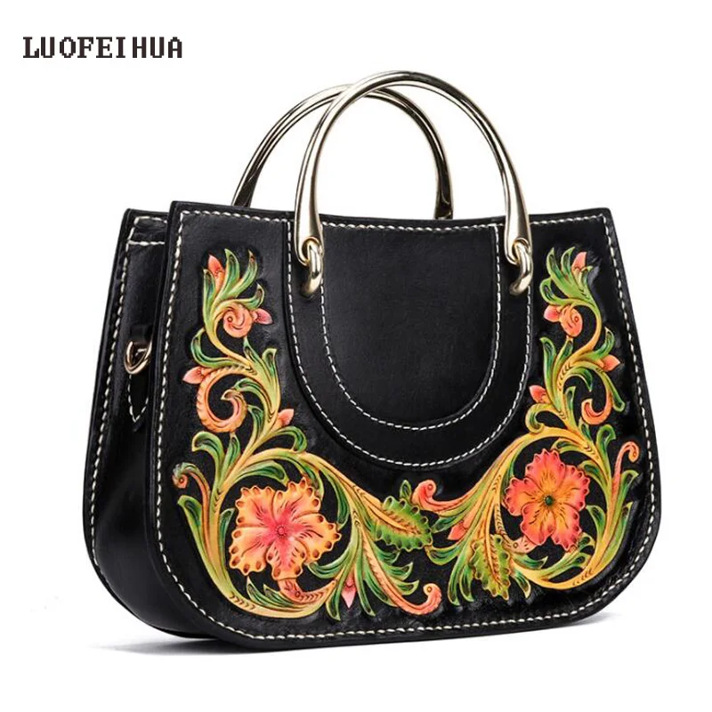 Женская сумка из натуральной кожи LUOFEIHUA винтажная Сумка-тоут ручной работы 2019 |