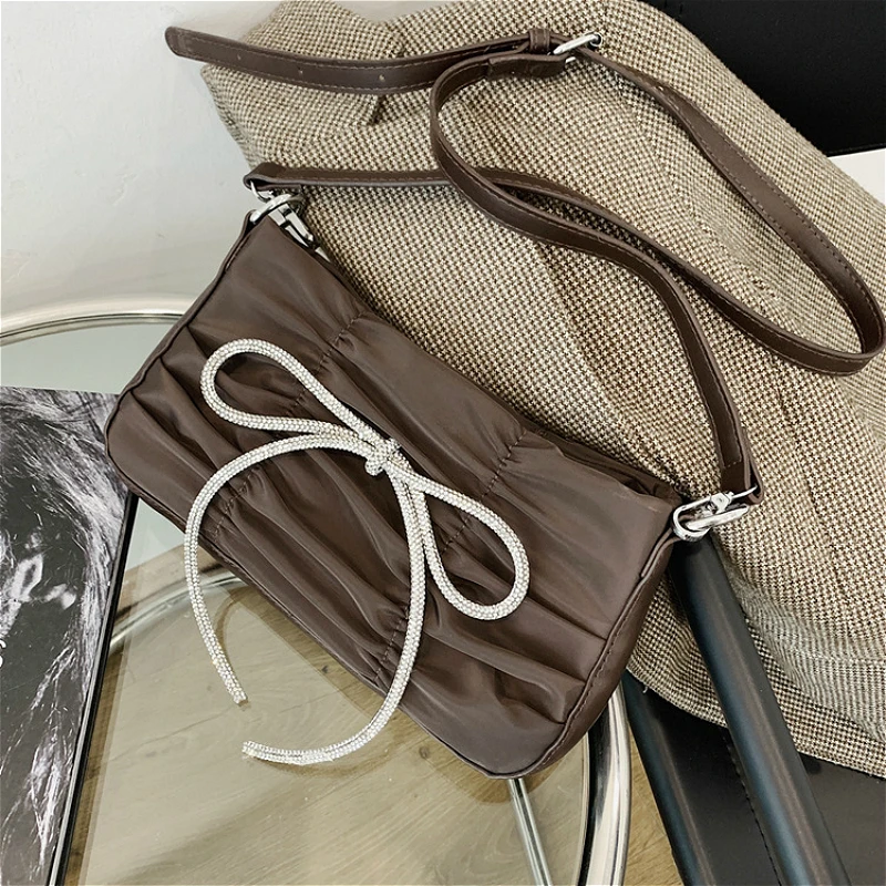 

Модная женская сумка через плечо из искусственной кожи, винтажная женская маленькая сумка-мессенджер на плечо с рюшами, женская сумка с бан...