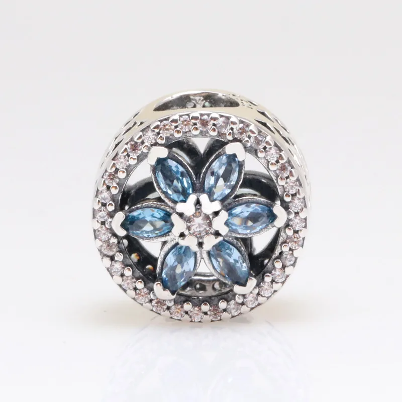 

Amas S925 Sterling Silver Cat's Eye Glazed Frost Glimpse Blue Starry Snow Beads Fit Original Bracelets Women Jewelry Gift