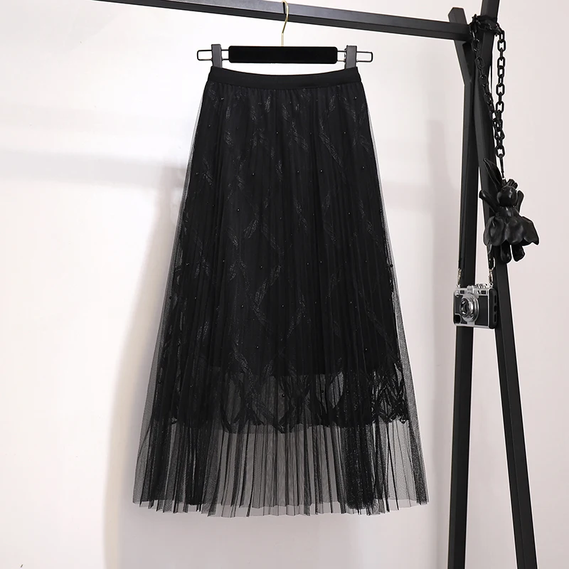 Модная сетчатая женская элегантная длинная юбка весна-лето трапециевидная