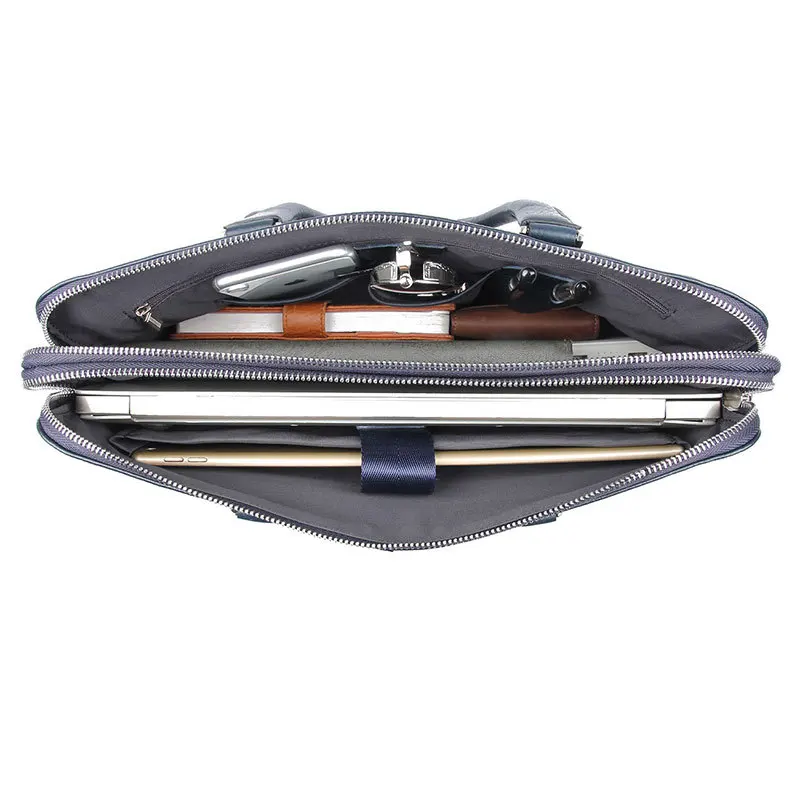 Nesitu Highend Black Chocolate Blue Genuine Leather 14'' Laptop Office Men's Briefcase Business Messenger Bag A4 Portfolio M7412
