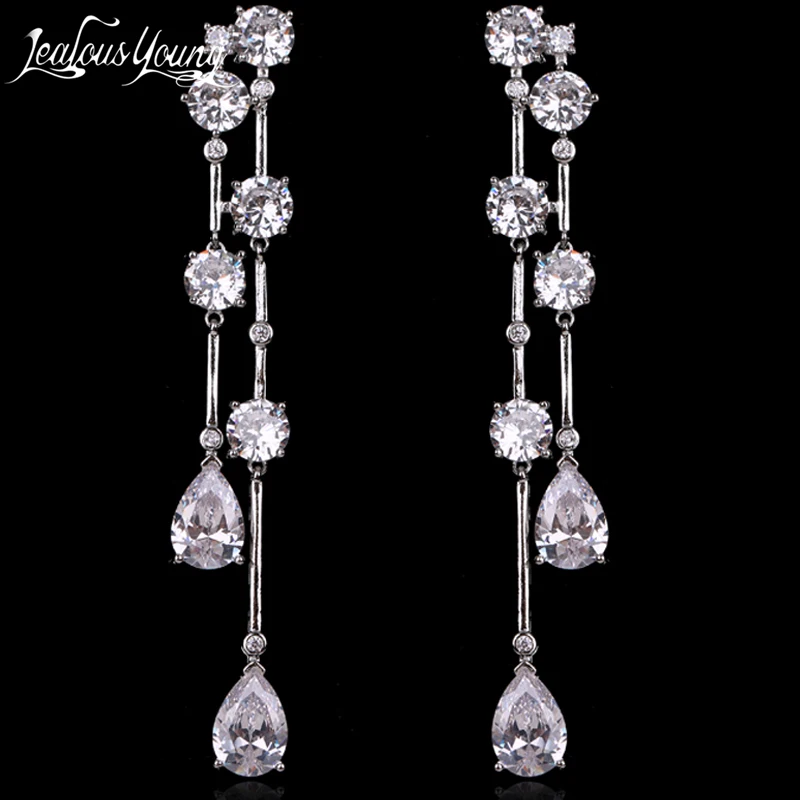 

Luxury Round Zircon Long Drop Earrings with Silver Color Tassel Korean Wedding Earring for Women Party Jewelry