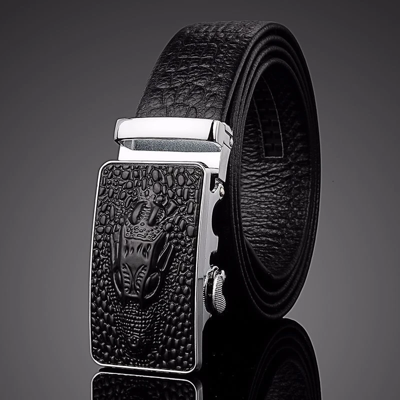 

Fashion crocodile automatic buckle leather belt with double-sided head leather belt