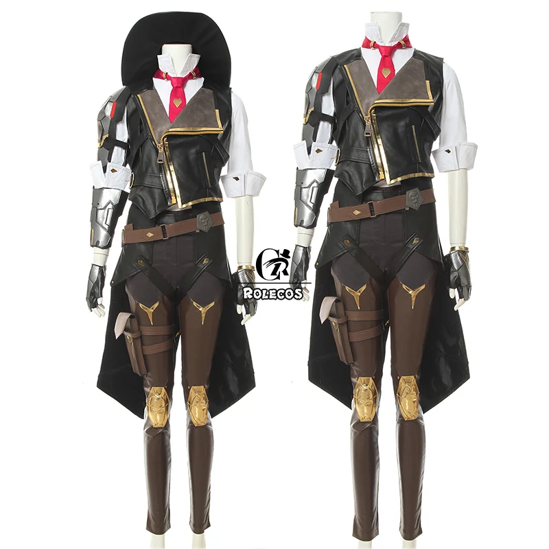 ROLECOS над игрой часы Эш Косплей Костюм OW Ashe елизания Каледония Косплей униформа для женщин полный набор шляпа перчатки