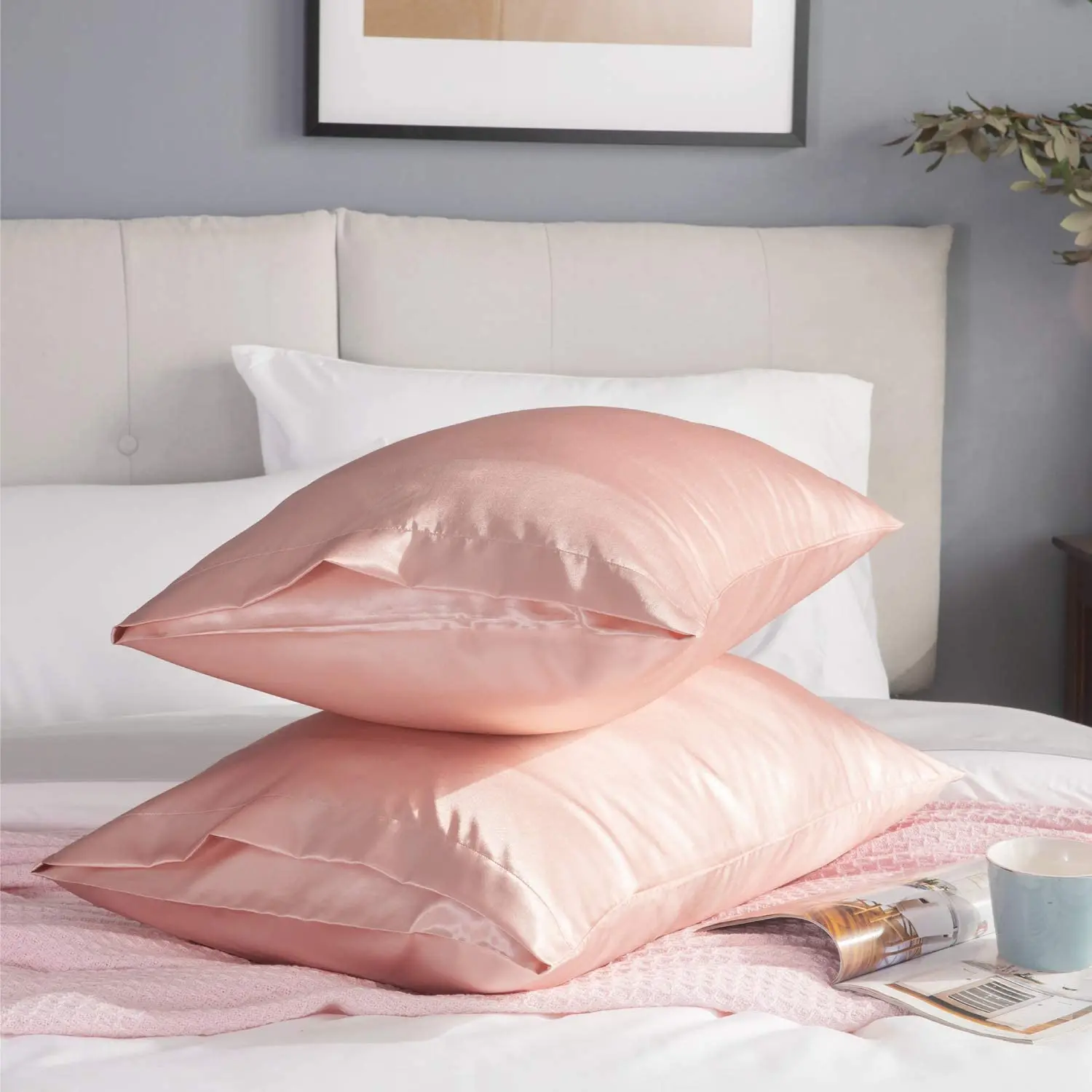 2 шт. сатиновые наволочки для спальни удобные сна защиты кожи однотонные гладкие