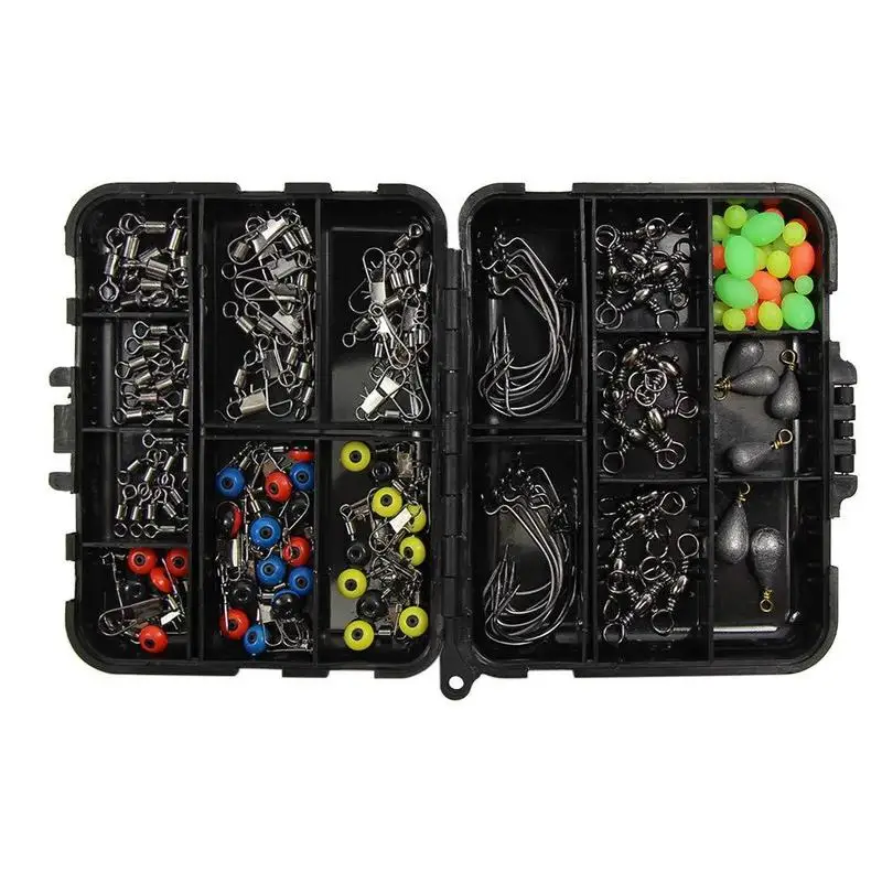 

1 X160 Set of Fishing Accessories Kit Including Jig Hooks Swivels tackle weights box Sinker with A6O2 Snaps fish fishing fi E1L9