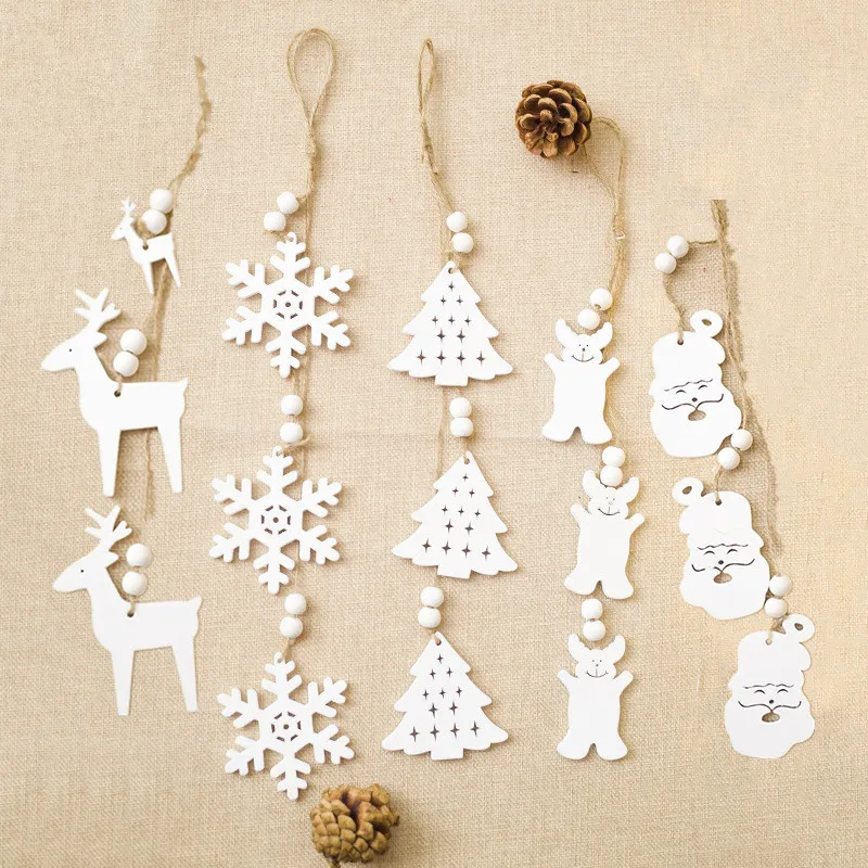 Белая деревянная подвеска для украшения рождественской елки в виде лося