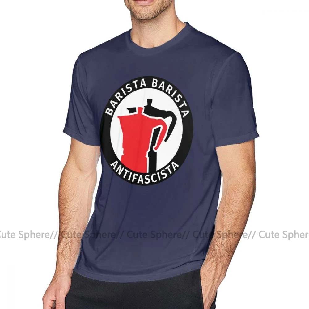 Футболка Antifa, футболка Barista Antifascista, 100 хлопок, футболка с коротким рукавом, милая Классическая футболка с принтом - Цвет: Navy Blue