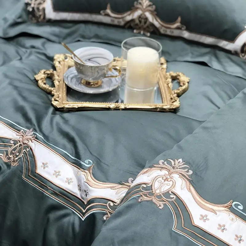 

Green and White Europe Luxury Duvet Cover Set with Zipper 100% Egyptian Cotton Bedding set Queen King size Bed sheet set 4/7Pcs