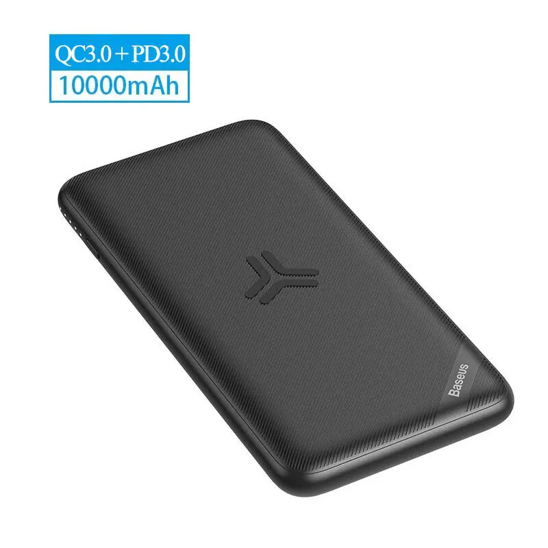 Power Bank Black Baseus, беспроводной внешний аккумулятор, 10000 мА/ч, быстрая зарядка, 3,0+ PD3.0, портативное Внешнее зарядное устройство, внешний аккумулятор для iPhone, samsung, Xiaomi - Цвет: Power Bank Black