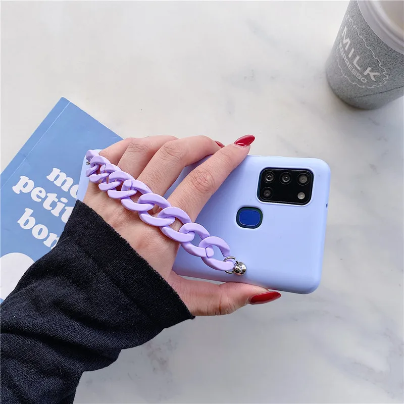 Bracelet Wrist Strap Hand Band Phone Case For Samsung Galaxy A51 A71 5g A21S A02 M31 M51 A31 A42 A41 A11 Candy Color Soft Cover