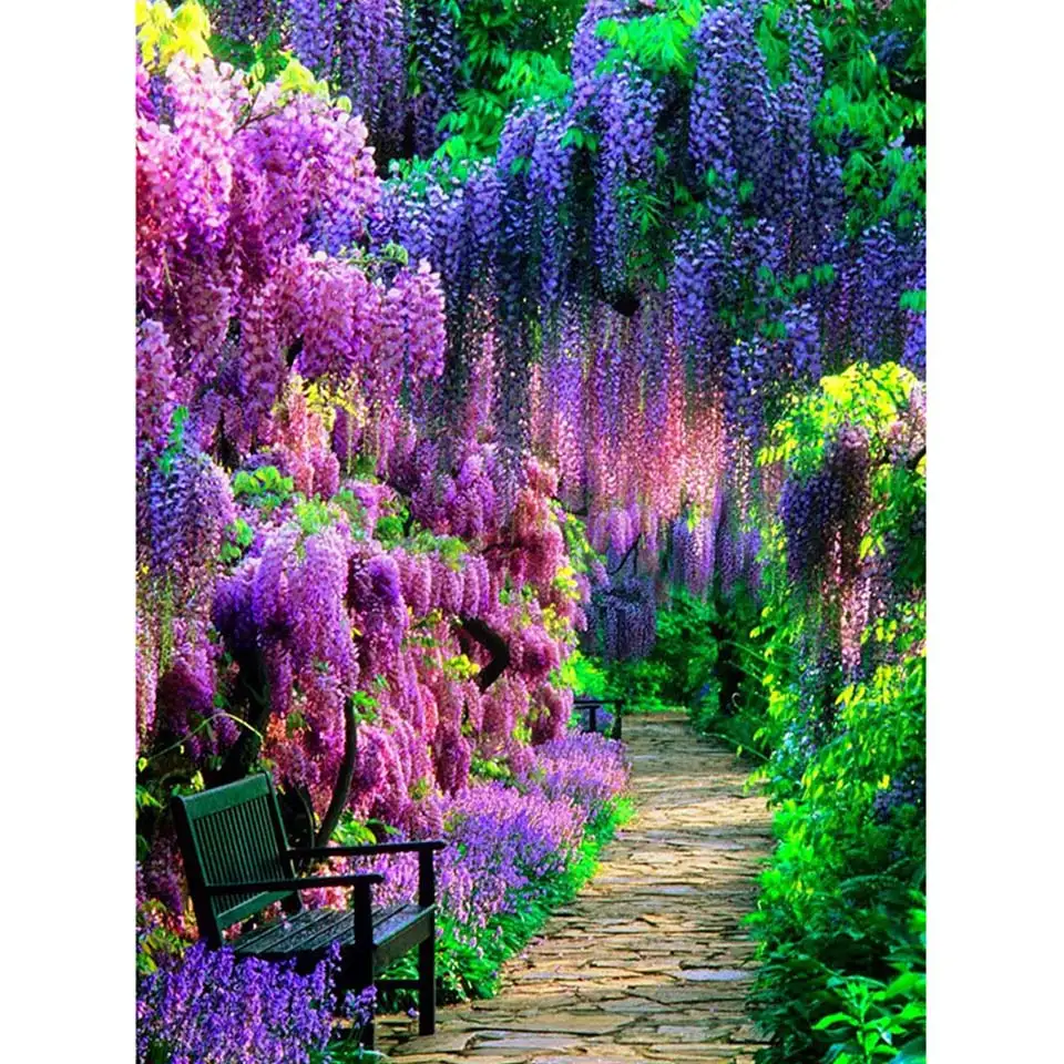 Алмазная 5D картина цветочный сад глицинии вышивка крестиком полная мозаика