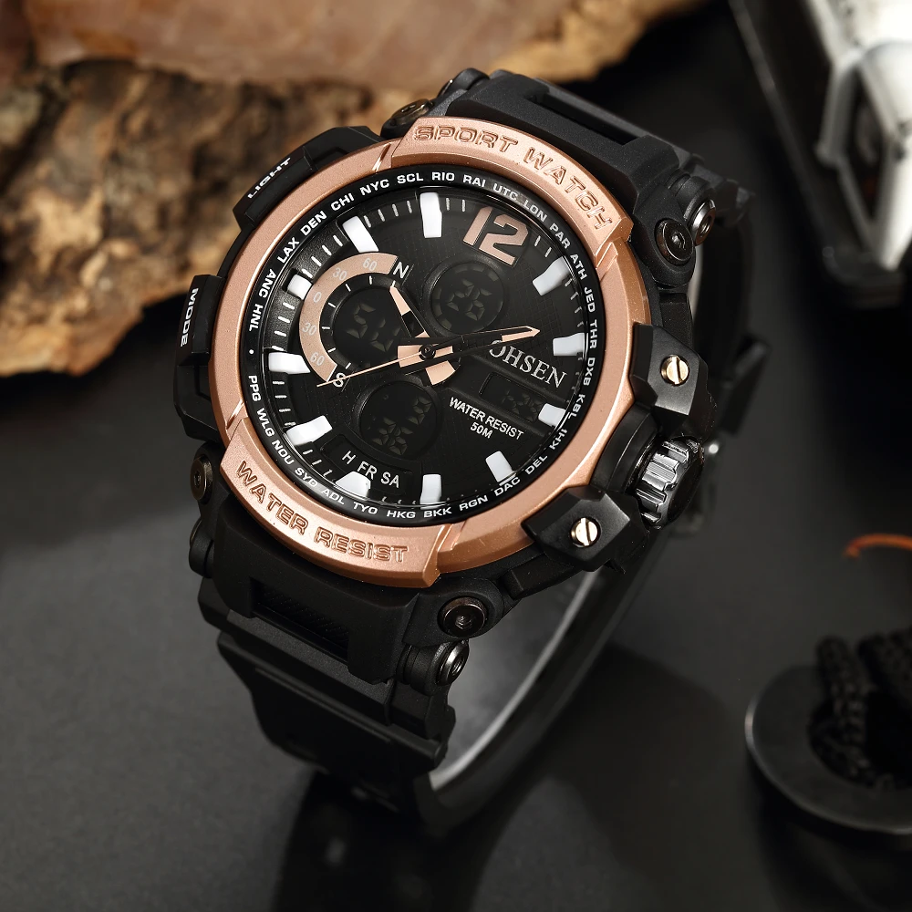 Цифровые кварцевые мужские водонепроницаемые часы с будильником и секундомером