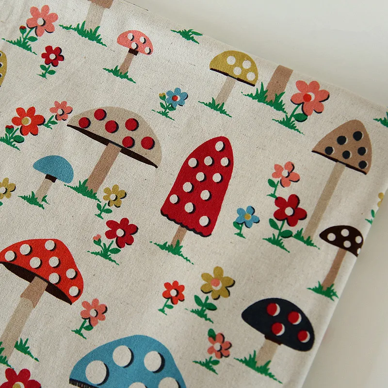 

150cm Breadth Vintage Japanese mushroom cotton linen cloth home tablecloth pillow handmade bag DIY accessories