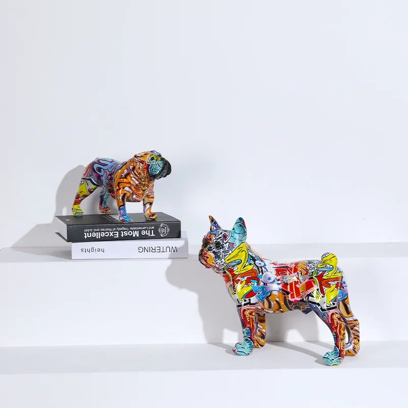 

Creative Art Colorful Animals Small English Bulldog Resin Crafts Home Decoration Color Modern Simple Office Desktop Craft