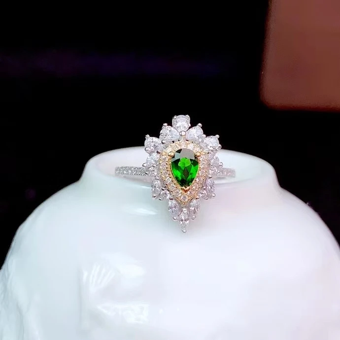 

CoLife Jewelry Dazzling Silver Gemstone Ring for Party 4mm*6mm Natural Diopside Ring 925 Silver Diopside Jewelry
