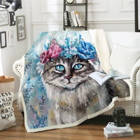 cute cat flower blanket 3d animal print plush throw for beds sofa bedding sherpa blankets kids gift 130x150cm