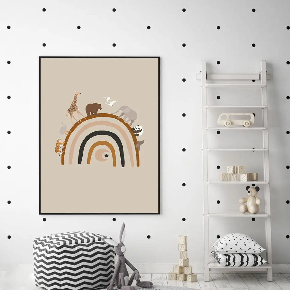 

Animal Rainbow Boho Poster Earthy Colour Art Print Safari Nursery Canvas Painting Jungle Modern Wall Picture For Kids Room Decor