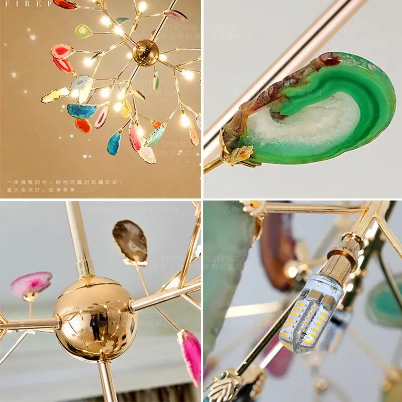 Большой натуральный Агат ломтик Золотая люстра красный оранжевый серый