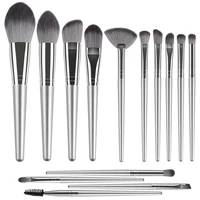 pro 14pcs makeup brushes set crystal silver soft cosmetic powder blending foundation eyeshadow blush brush kit make up tools