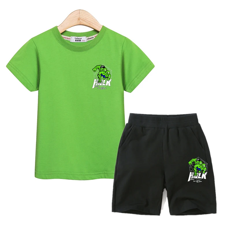 

Hulk Boy Clothes 2pc Set Summer Kids Tops Shorts Cartoon Print Outfits Baby Boy Cotton Casual Costumes Kid Suits