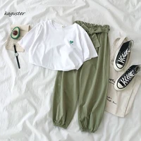2020 casual harun pants suit women new summer fashion student all around short sleeve t shirt loose two piece sets woman o neck