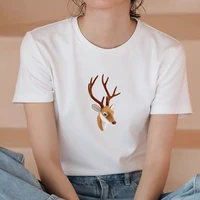 women graphic sika deer printing fashion 90s cute watercolor short sleeve lady clothes tops tees print female tshirt t shirt