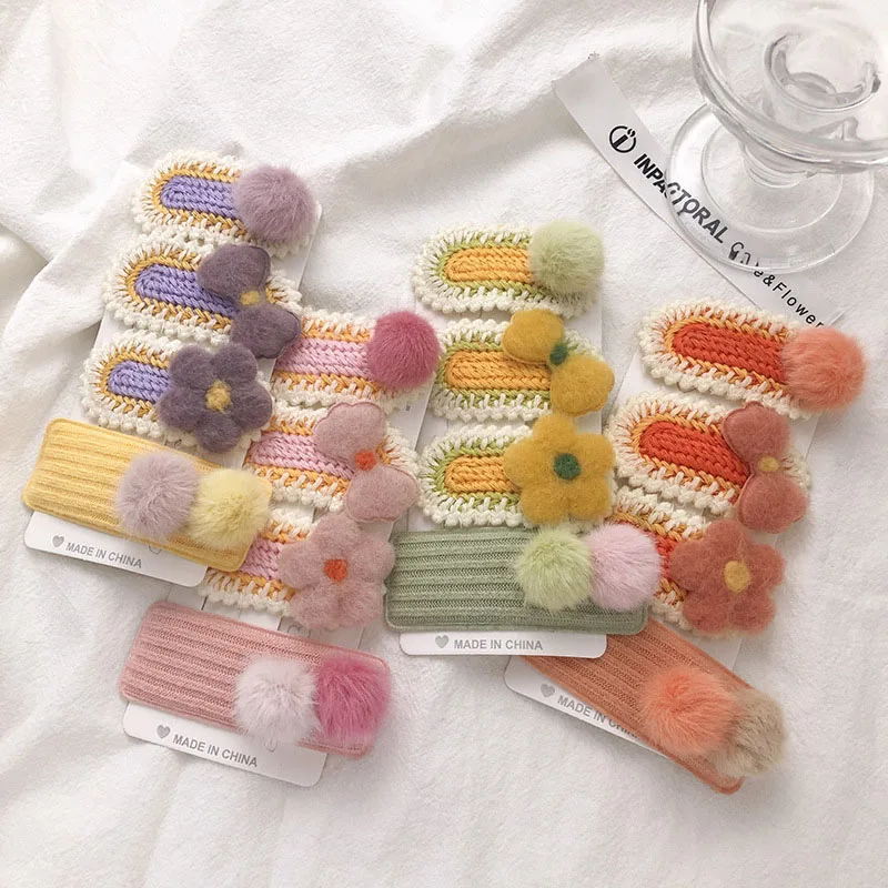 

Модные аксессуары для волос для девочек, 4 шт./компл., милые плюшевые шарики для волос с бантом ручной работы, вязаные заколки для волос, милая...