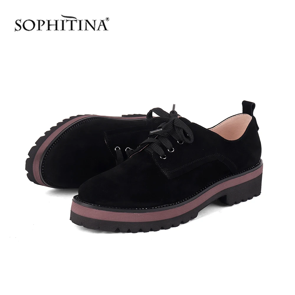 SOPHITINA/однотонные низкие Туфли без каблуков; модная маленькая удобная повседневная обувь на шнуровке; простая пикантная замшевая обувь на плоской подошве в тон; PC223