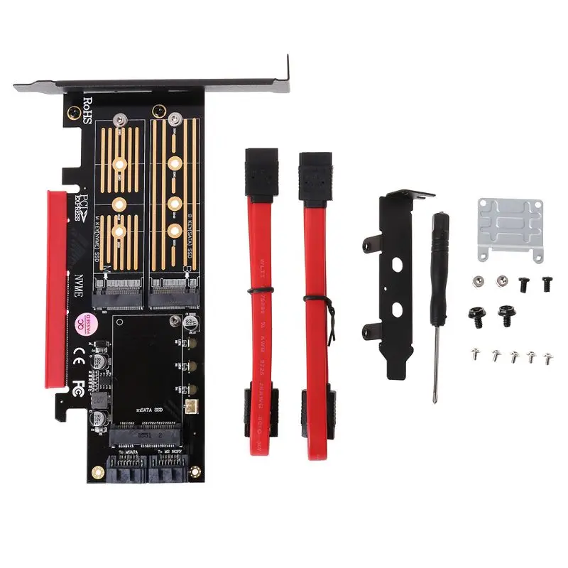 Переходная карта PCI E 3 0 X16 на M.2 SSD PCIE M2 адаптер Raiser M Key B mSATA 2 x 7Pin SATA порт NVME AHCI в