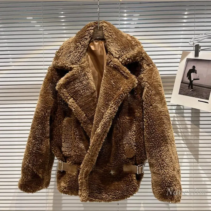 

Brown Fur Coat Woman Winter New Fleece Thickened Keep Warm Suit Collar Oversized Faux Fur Jacket Loose Streetwears Coats