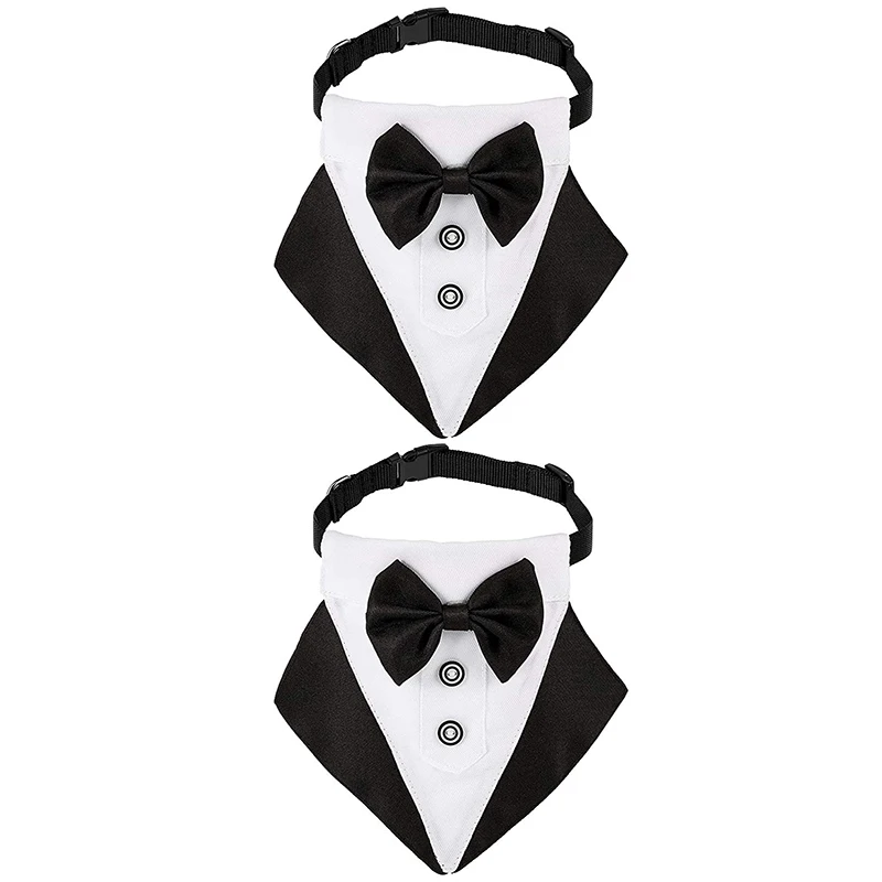 

2 Pieces of Pet Wedding Bow Tie Scarf Collar Adjustable Tie Black Pet Clothing Bow Tie Scarf Formal Occasions