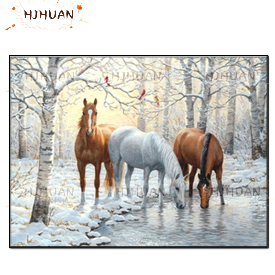 

Full round square diamond Snow scene, horse 5D diamond painting diamond embroidery cross stitch ornaments DIY handmade gift