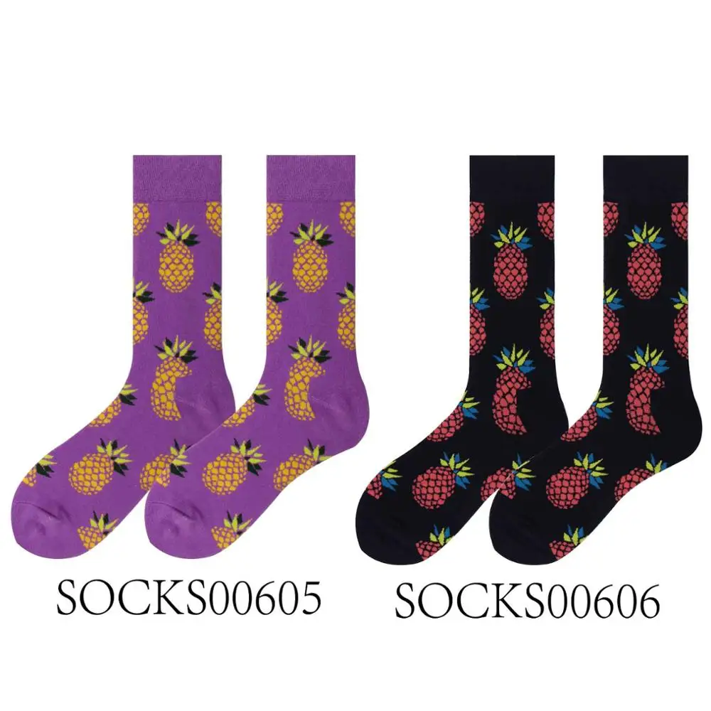 2pairs0060910 Забавные хлопковые носки с принтом счастливой пары цветные вишни желтые или черные базовые узоры серии - Цвет: 2pairs0060910