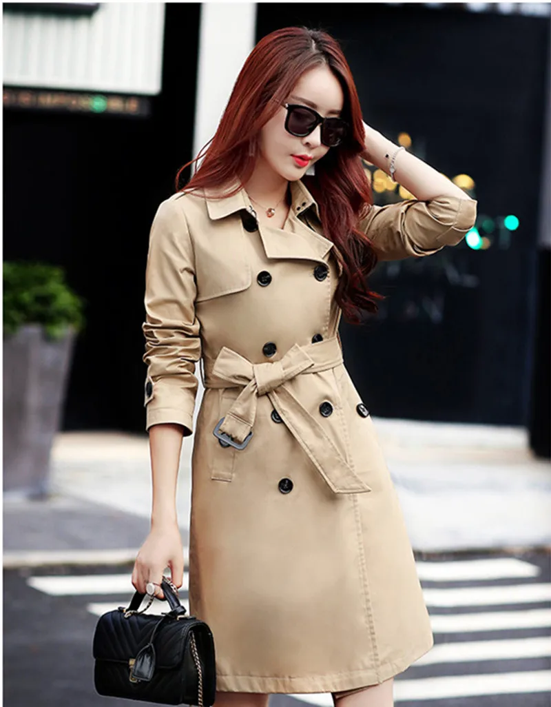 

Adjustable Black Waist Casual European Trench Coat Para As Mulheres Coat Female Spring Autumn Women's Coat Outwear