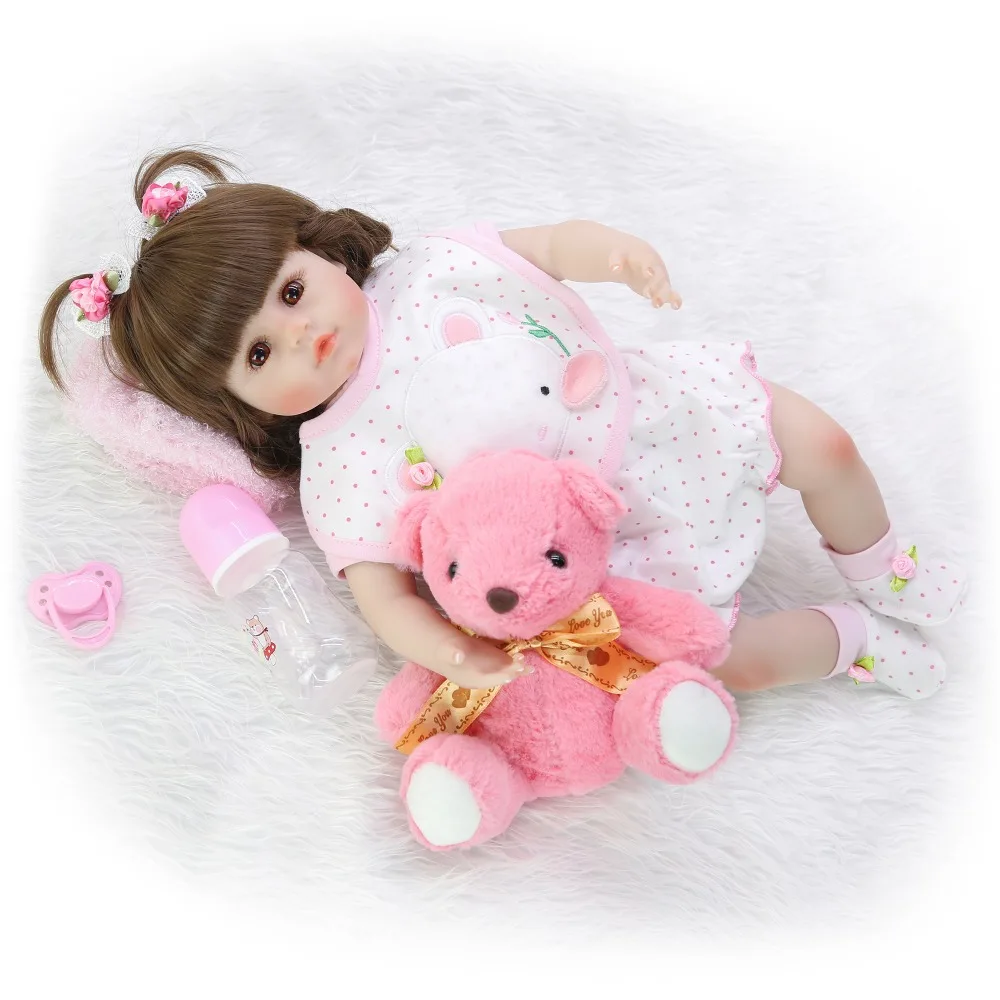 Кукла реборн Мягкая силиконовая 18 дюймов с медведем|Куклы| |