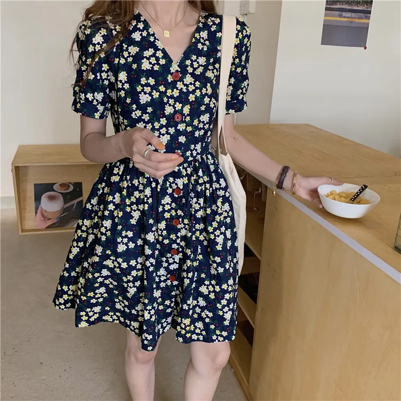 Женское винтажное платье на пуговицах с коротким рукавом и V образным