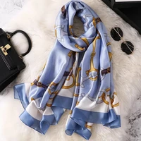 2021 luxury brand fashion silk scarf female print women wrap lady head shawl beach hijab foulard muffler bandanna pareo sunscree