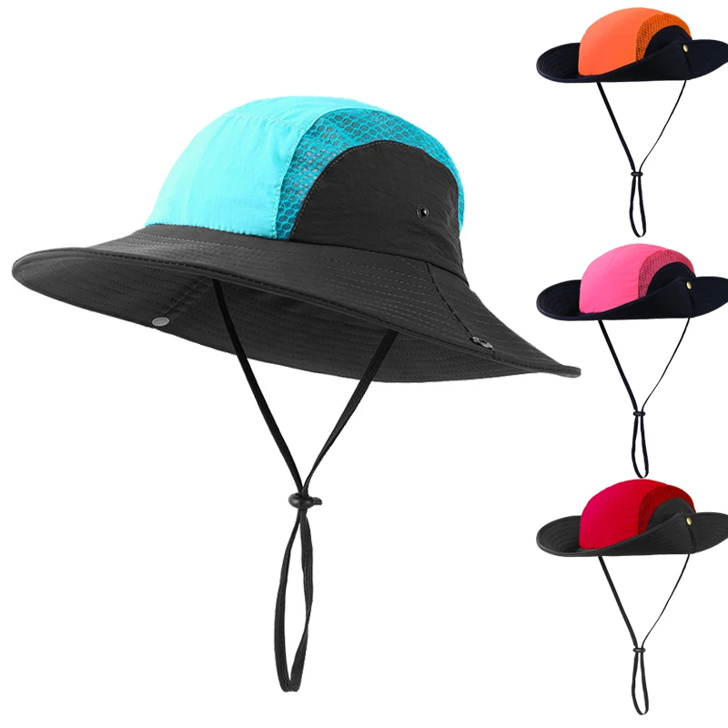 

Bucket Hat Teenagers Summer Sun Beach Boy Girl With String UV Protection Mesh Breathable Cap Outdoor Fishing Holiday Accessory
